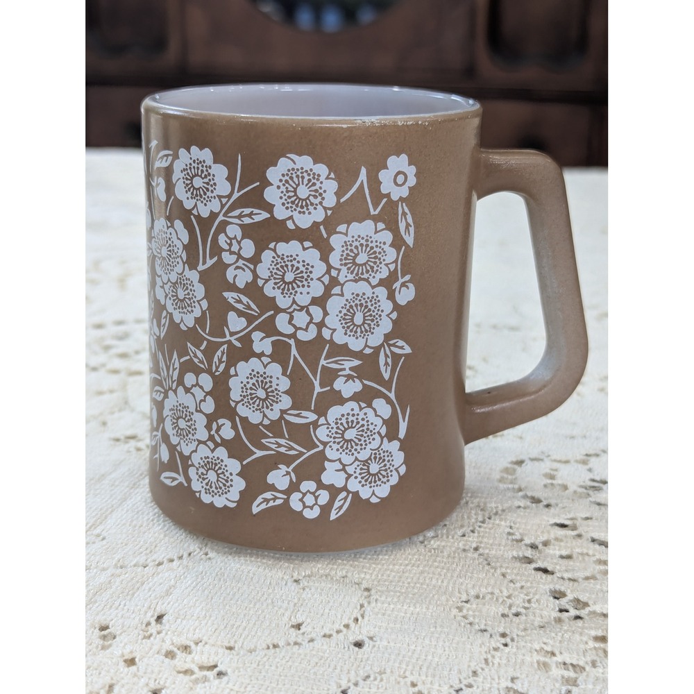 Vintage Federal Glass Mug White Floral Retro Heat Proof MCM Cup